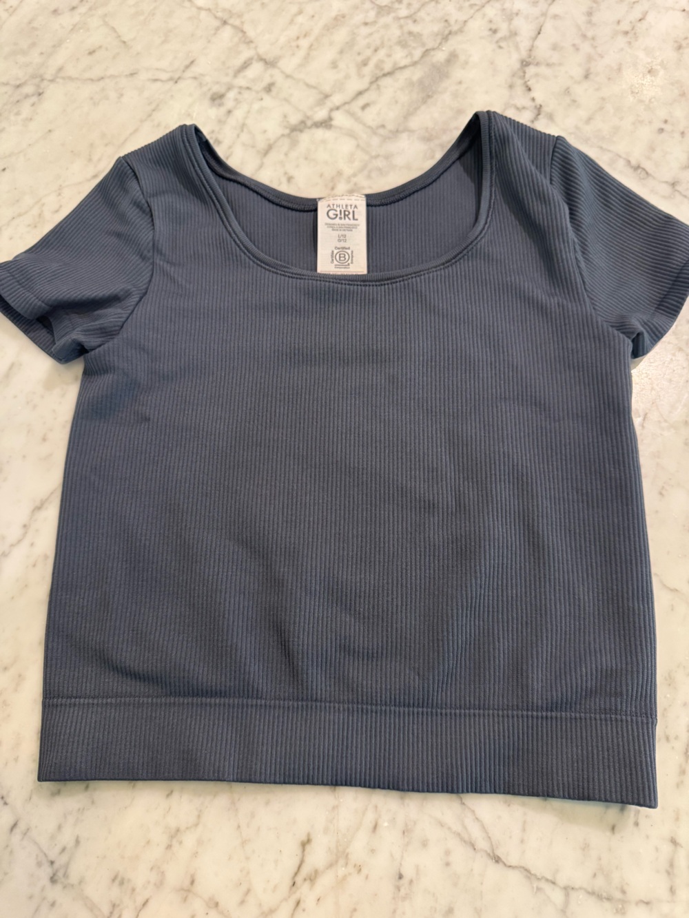 Athleta Girl Rise Above Ribbed Scoop tee-Dusty Blue Sz L (12)